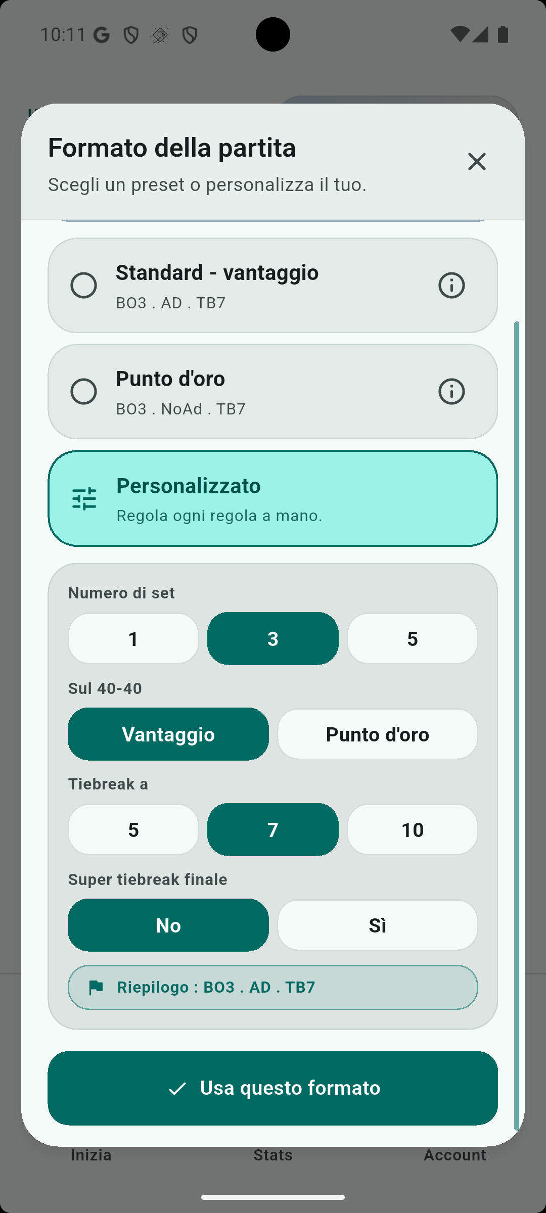 Formato partita