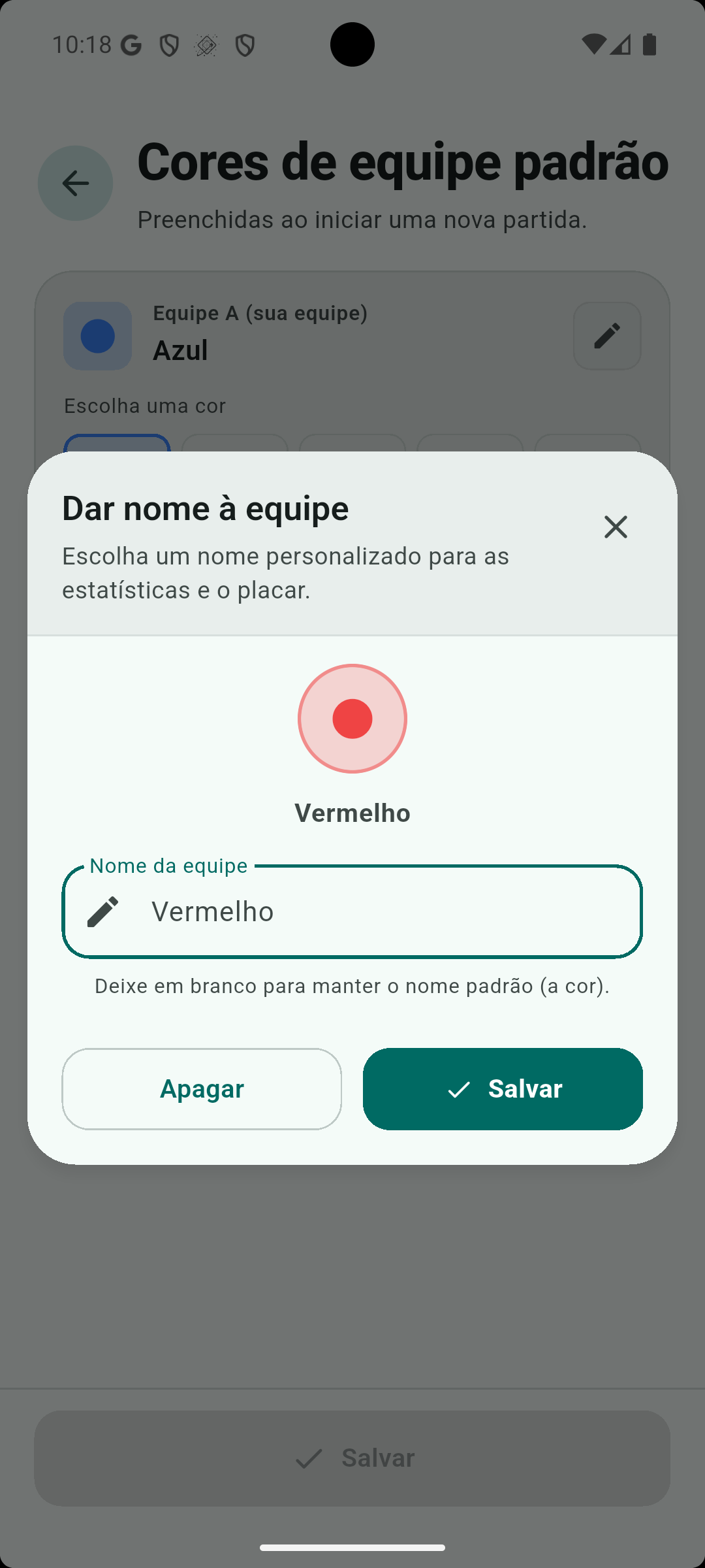Equipas e cores